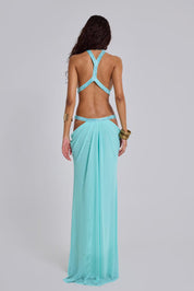 Robe maxi découpée 6AM Bleu Turquoise