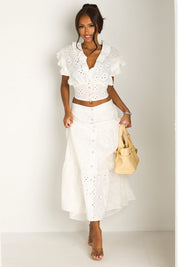 Ensemble deux pièces blanc à broderie anglaise