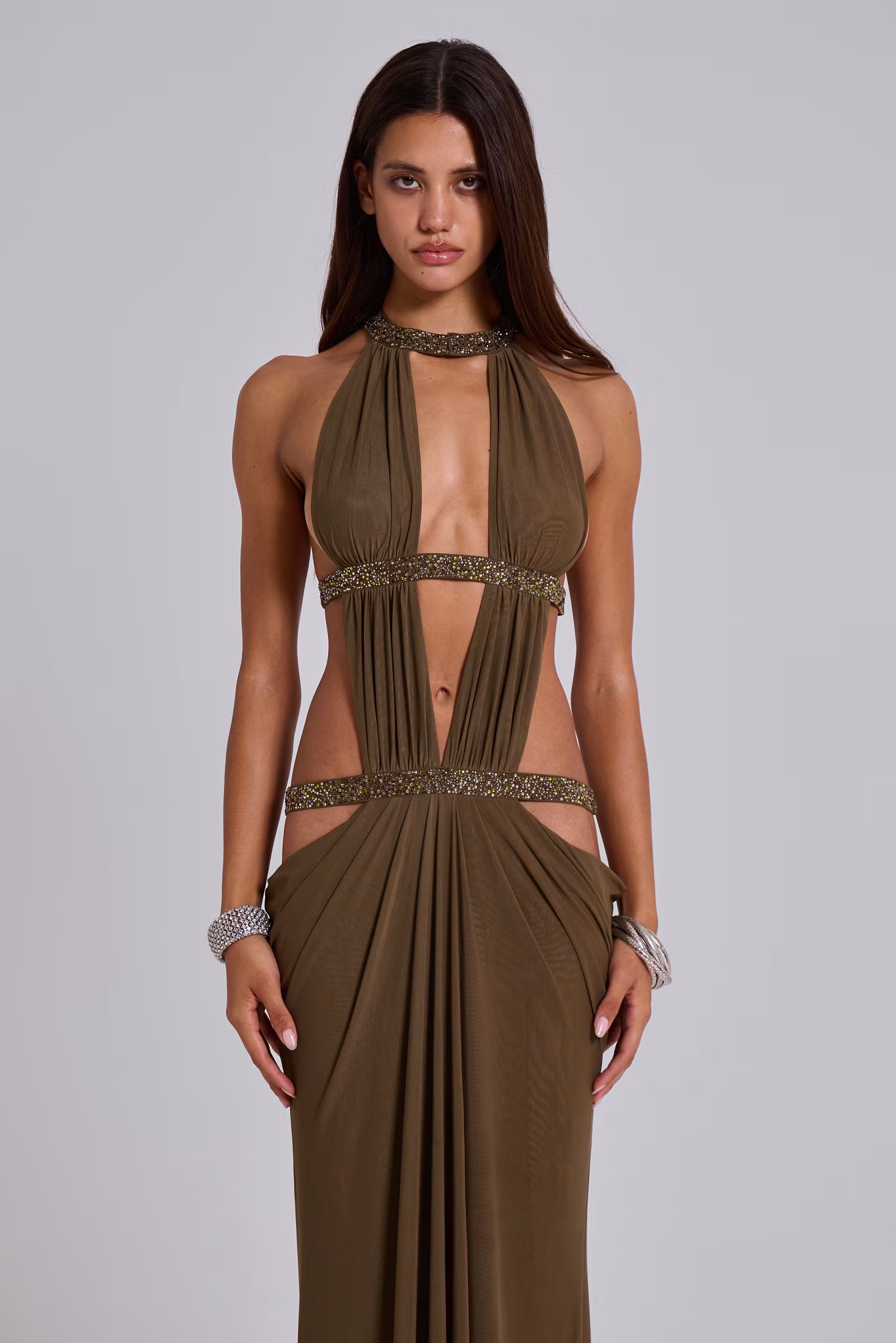 Robe maxi découpée 6AM couleur mousse