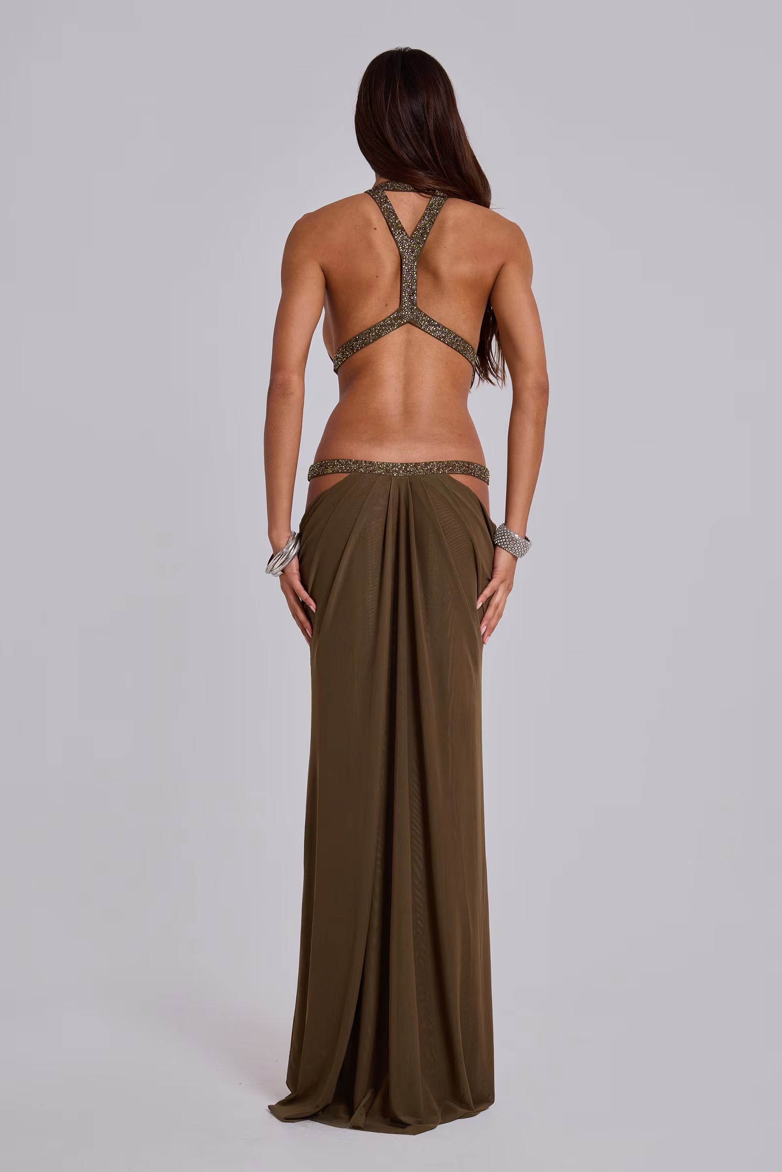 Robe maxi découpée 6AM couleur mousse