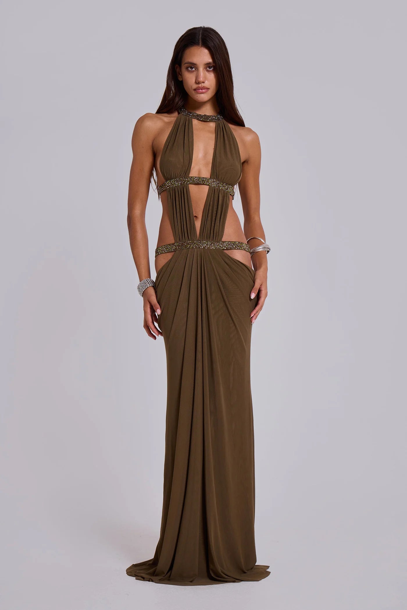 Robe maxi découpée 6AM couleur mousse