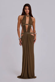 Robe maxi découpée 6AM couleur mousse