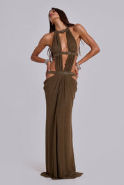 Robe maxi découpée 6AM couleur mousse