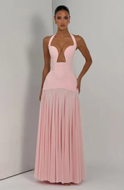 Robe longue Cyrene - Rose poudré & Rouge foncé