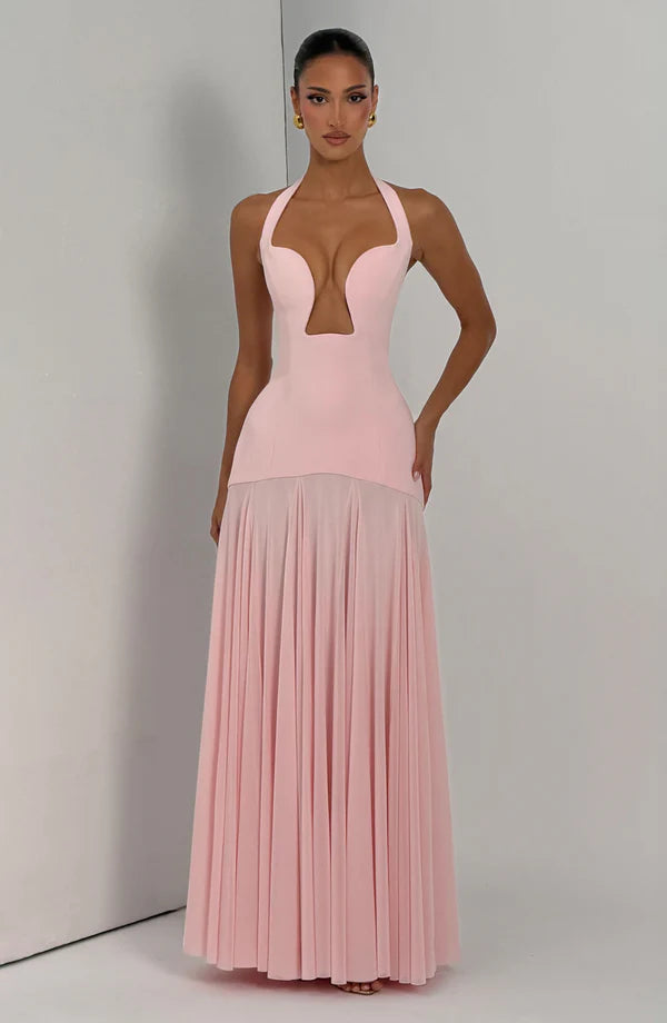 Robe longue Cyrene - Rose poudré & Rouge foncé