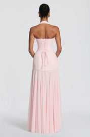 Robe longue Cyrene - Rose poudré & Rouge foncé