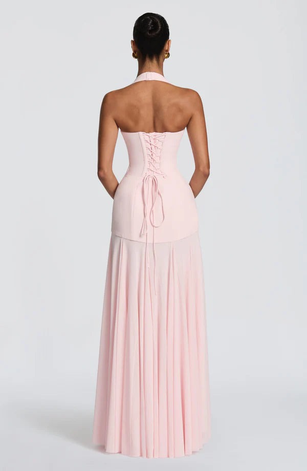 Robe longue Cyrene - Rose poudré & Rouge foncé
