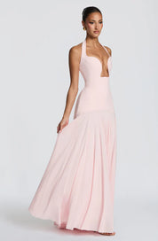 Robe longue Cyrene - Rose poudré & Rouge foncé