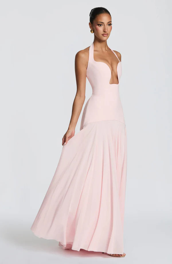 Robe longue Cyrene - Rose poudré & Rouge foncé