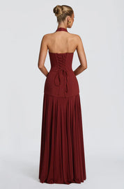 Robe longue Cyrene - Rose poudré & Rouge foncé