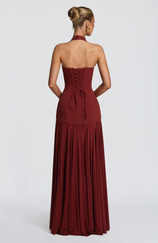 Robe longue Cyrene - Rose poudré & Rouge foncé