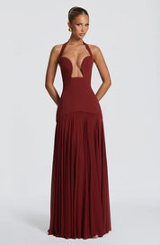 Robe longue Cyrene - Rose poudré & Rouge foncé