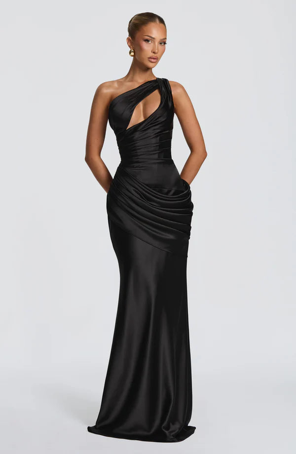 Robe longue Emina - Rouge foncé & Noire