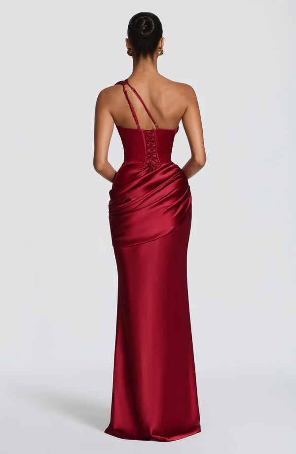 Robe longue Emina - Rouge foncé & Noire