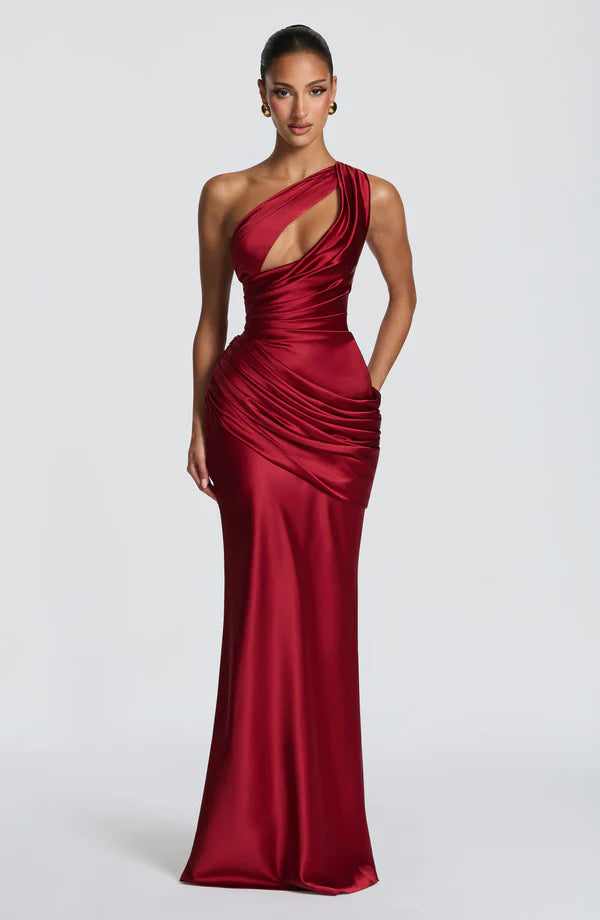 Robe longue Emina - Rouge foncé & Noire